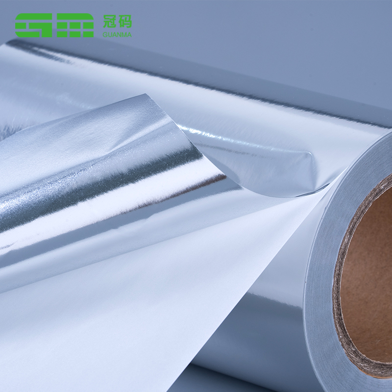 رول جامبو کاغذی چسبنده 50 میکرونی نقره ای براق PP با چسب تایر